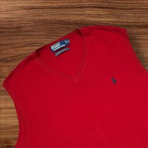 Polo Ralph Lauren‎ Mens Red V Neck Sleeveless Vest Sweater 100 Pima Cotton XL
